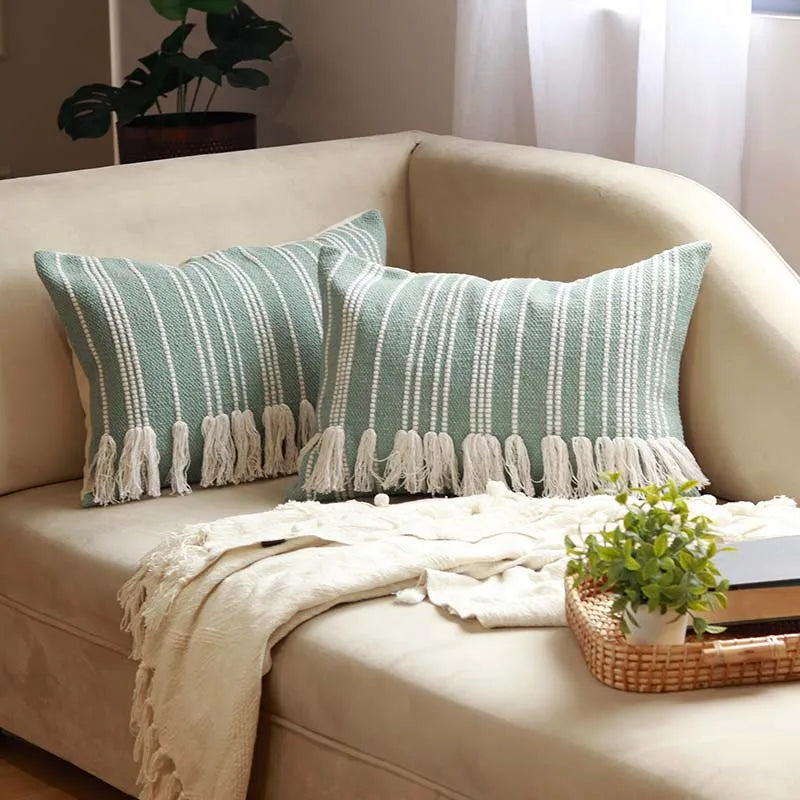 Vertical Lines Blue Cotton Cushion Cover | 24 x 16 inches