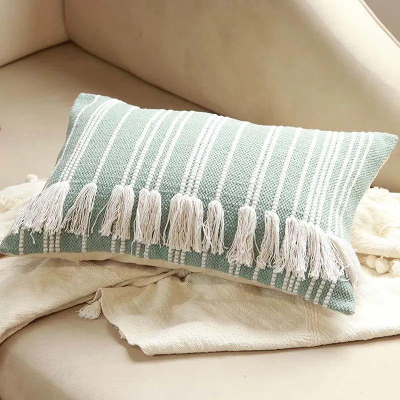 Vertical Lines Blue Cotton Cushion Cover | 24 x 16 inches