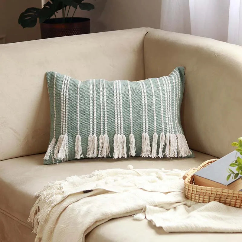 Vertical Lines Blue Cotton Cushion Cover | 24 x 16 inches
