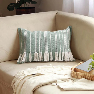 Vertical Lines Blue Cotton Cushion Cover | 24 x 16 inches