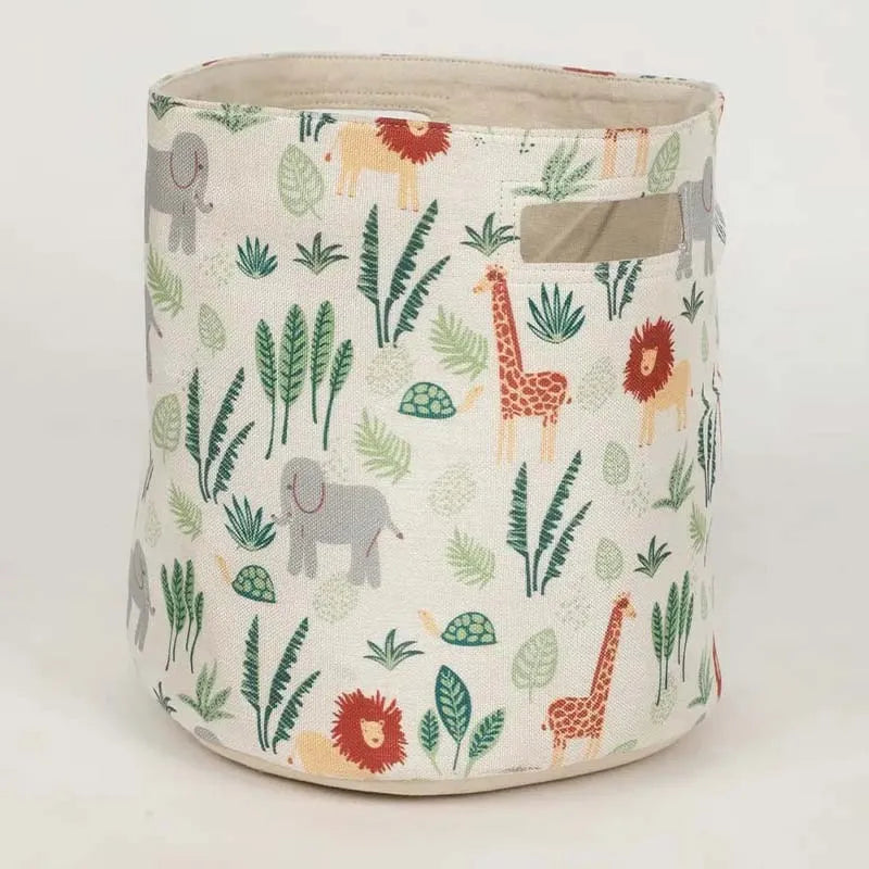 Animal Leaf Printed Polyester Cotton Side Handle Basket | 8 Inches, 11 Inches 8 Inches