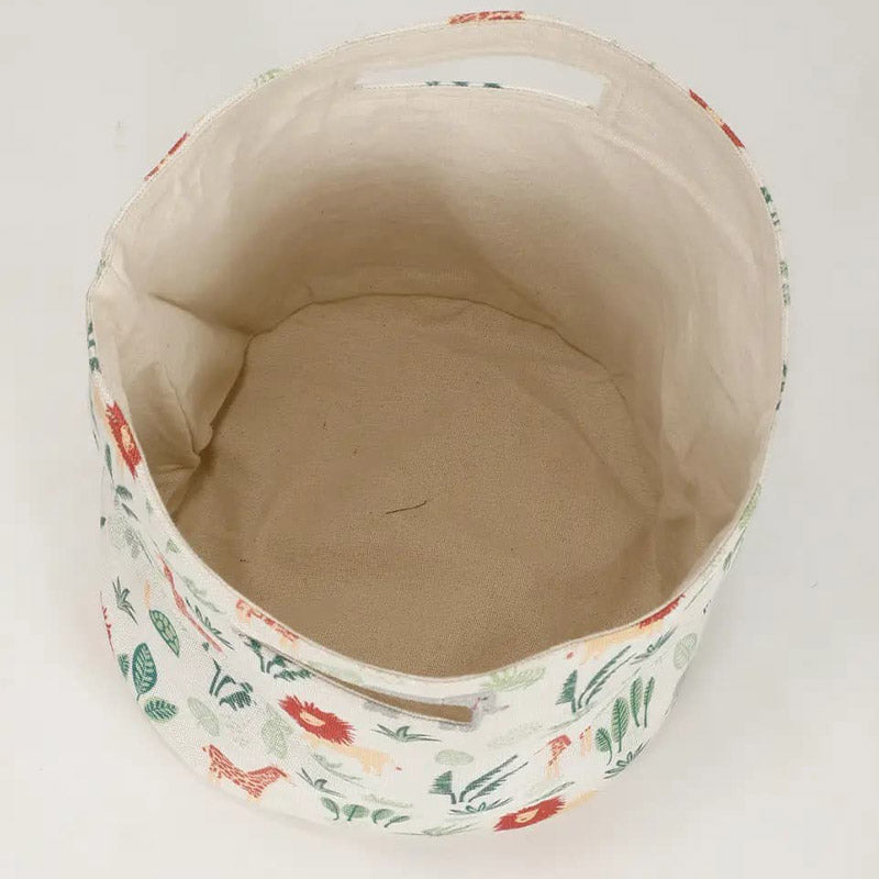 Animal Leaf Printed Polyester Cotton Side Handle Basket | 8 Inches, 11 Inches 8 Inches