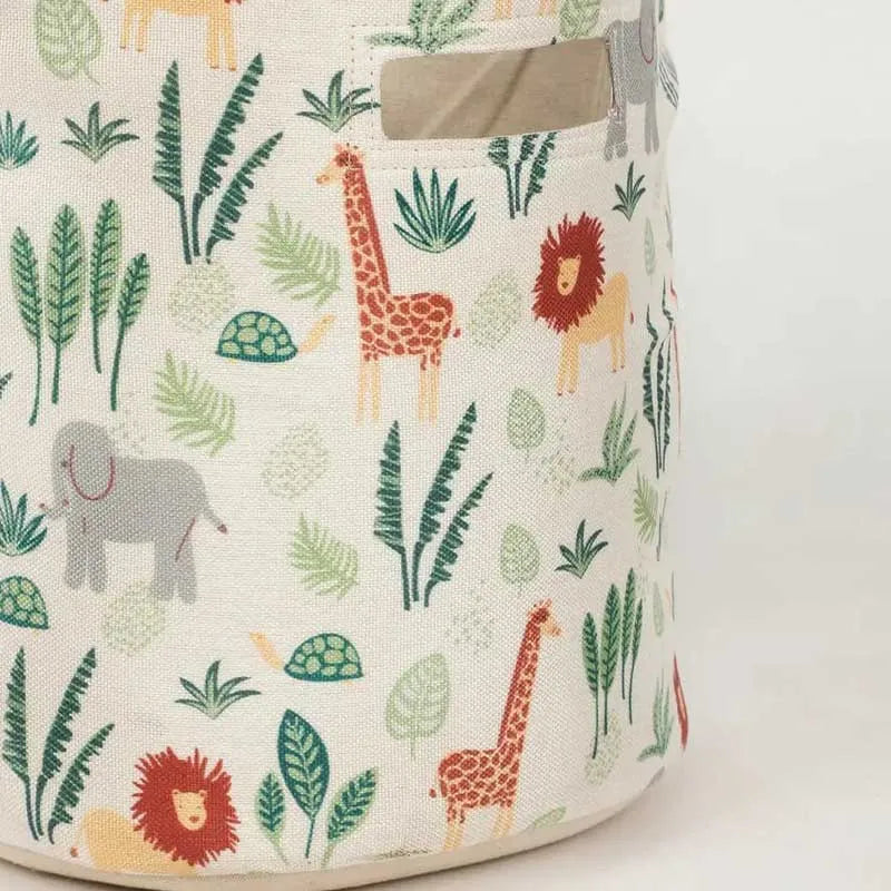 Animal Leaf Printed Polyester Cotton Side Handle Basket | 8 Inches, 11 Inches 8 Inches