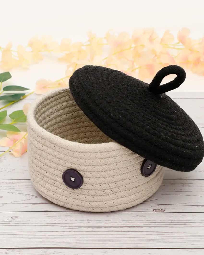 Erica Round Cotton Lid Basket | 6 x 4 inches