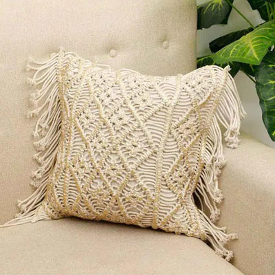 Diamonds Macrame Cotton Cushion Cover  (Single)
