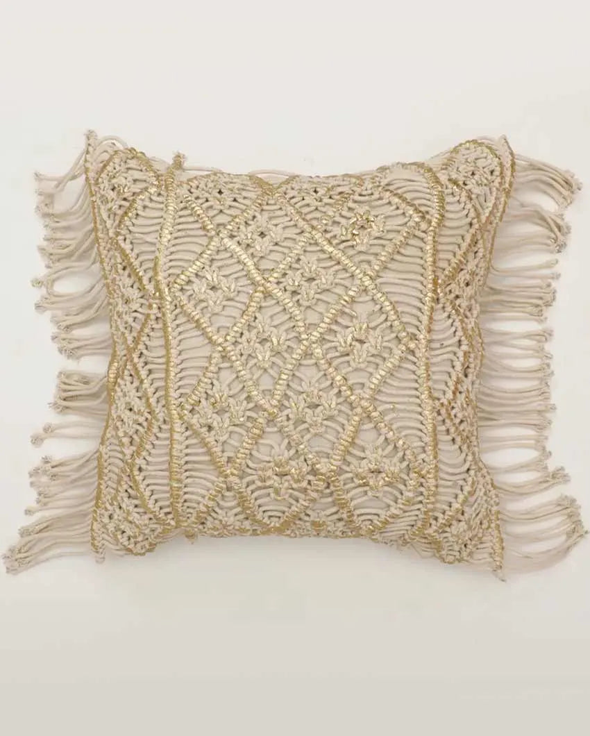 Diamonds Macrame Cotton Cushion Cover | 16 x 16 inches