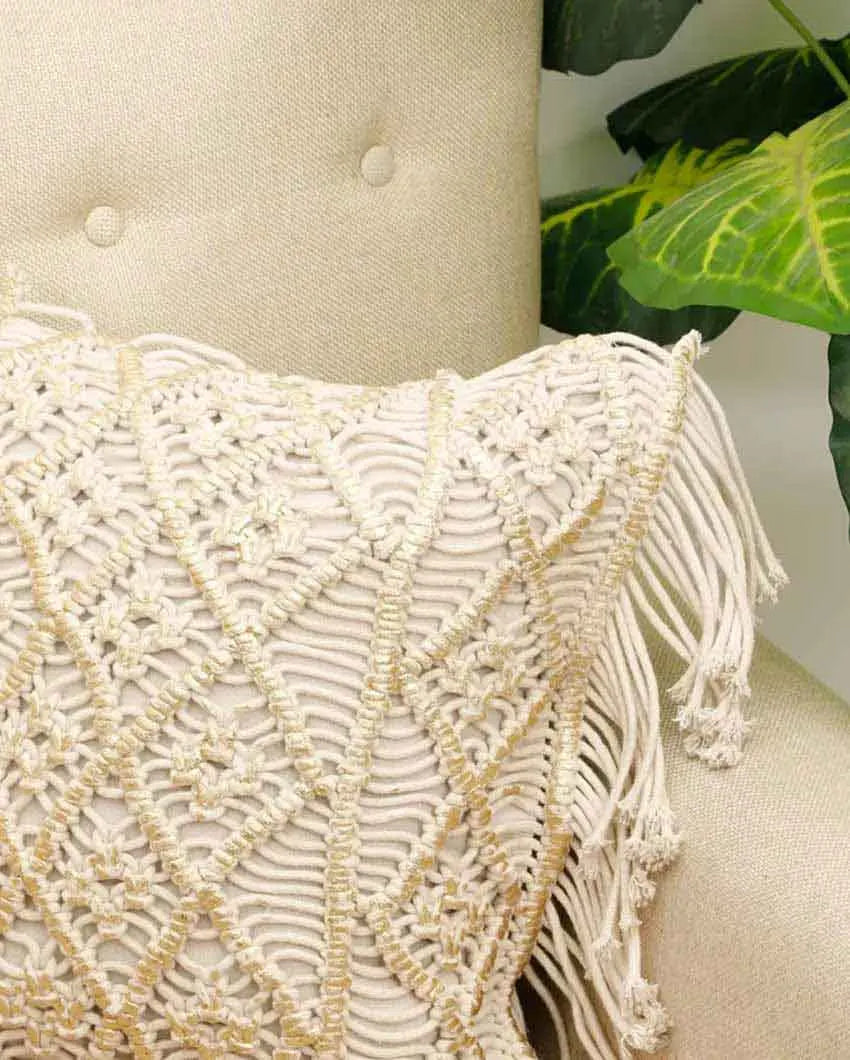 Diamonds Macrame Cotton Cushion Cover | 16 x 16 inches