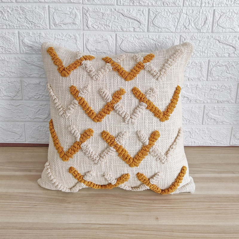 V Design Tufted Cotton Cushion Cover (Single)