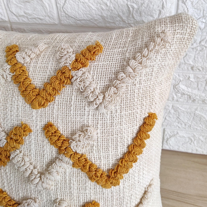 V Design Tufted Cotton Cushion Cover (Single)
