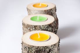 Round Wooden Tea Light Holder Set of 6