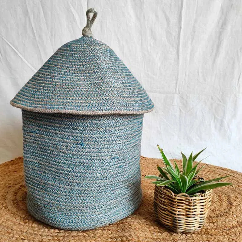 Vintage Style Jute Basket With Lid 3 Baskets