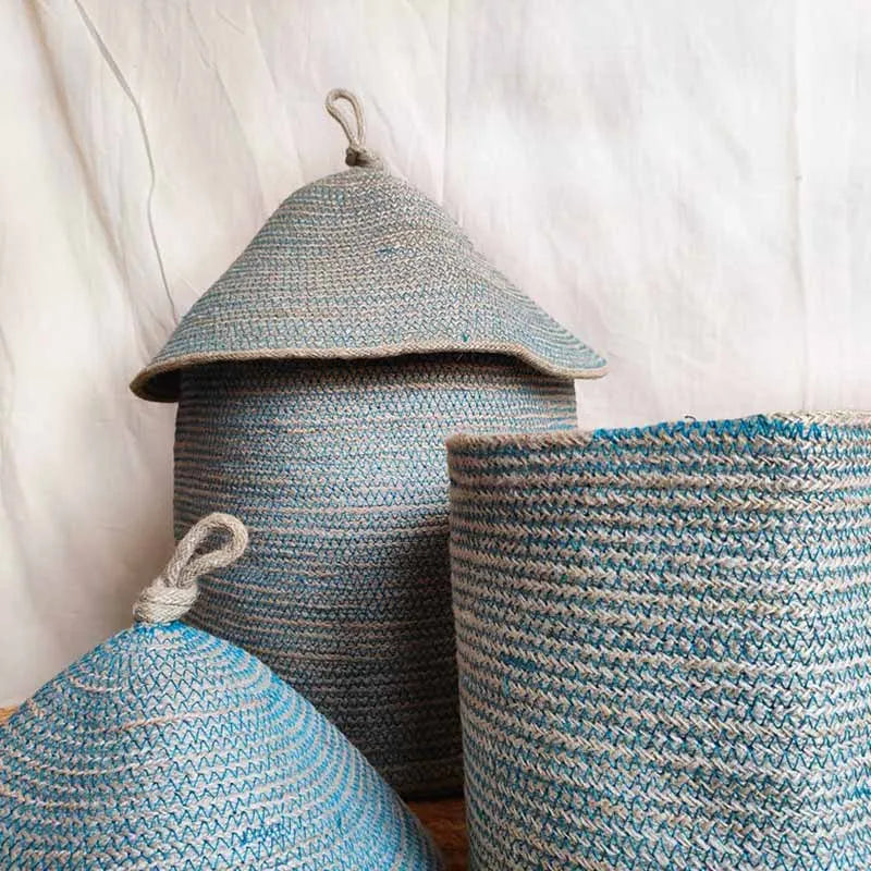 Vintage Style Jute Basket With Lid 3 Baskets
