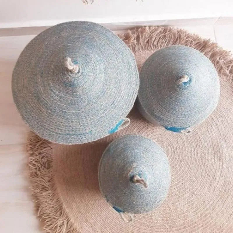 Vintage Style Jute Basket With Lid 3 Baskets