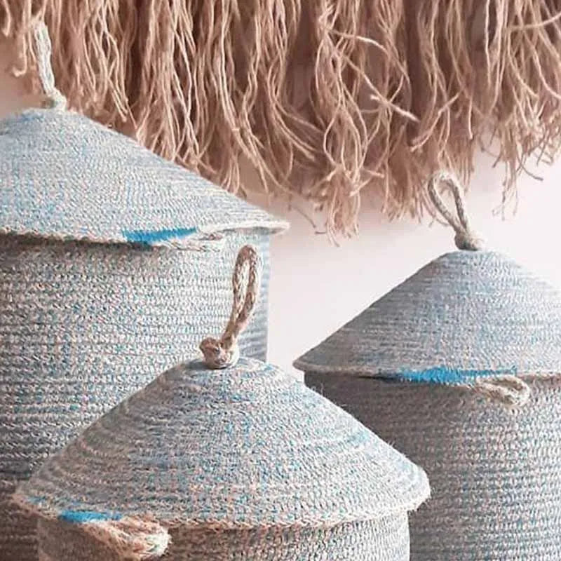 Vintage Style Jute Basket With Lid 3 Baskets