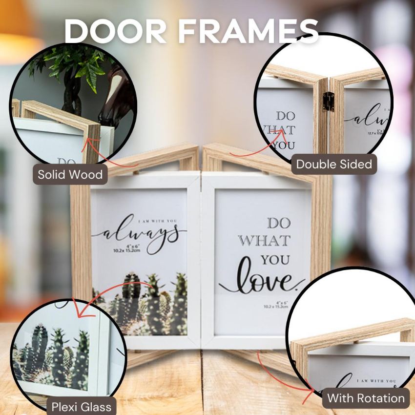Sleek Beige Double Door Photo Frame with Rotation