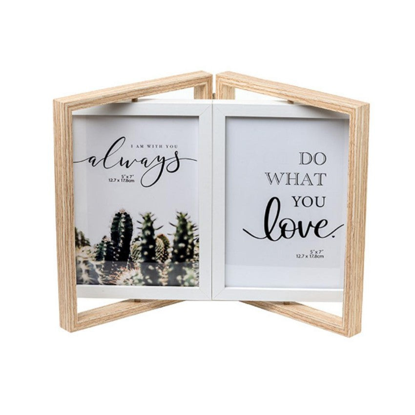 Sleek Beige Double Door Photo Frame with Rotation