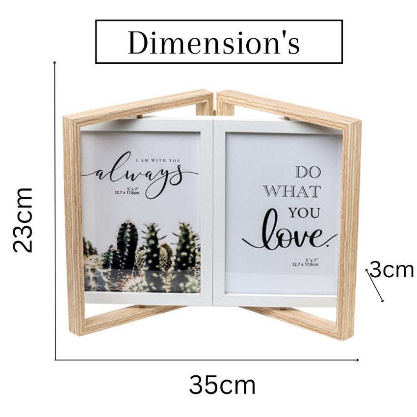 Sleek Beige Double Door Photo Frame with Rotation