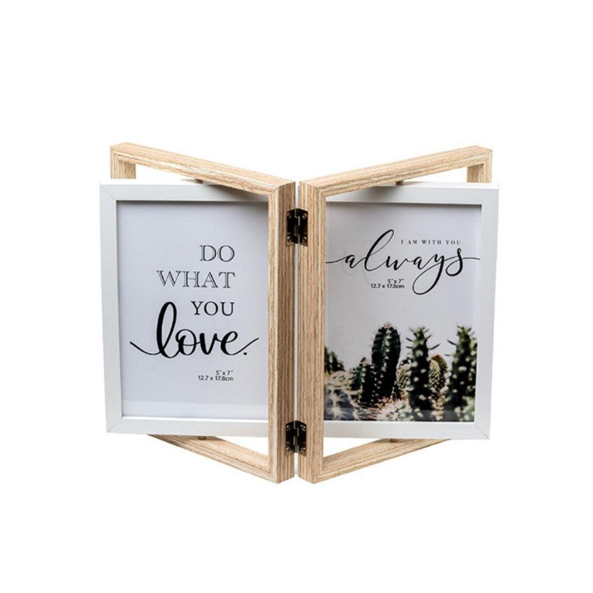 Sleek Beige Double Door Photo Frame with Rotation