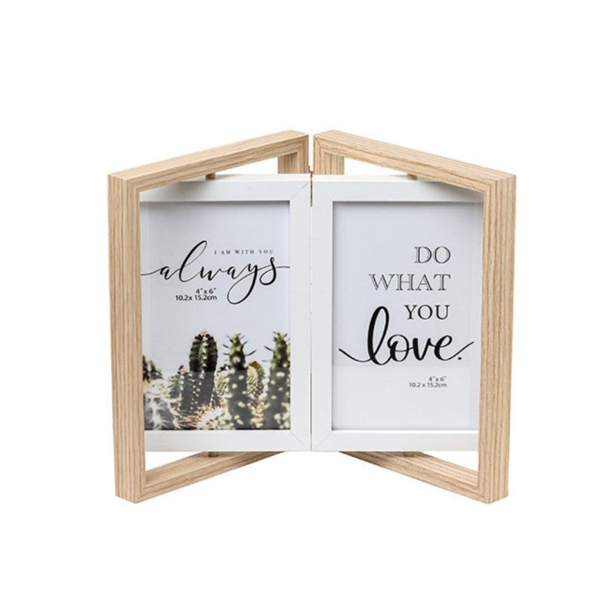 Sleek Beige Double Door Photo Frame with Rotation