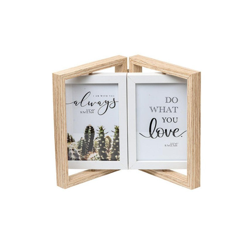 Sleek Beige Double Door Photo Frame with Rotation
