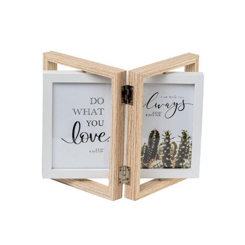 Sleek Beige Double Door Photo Frame with Rotation