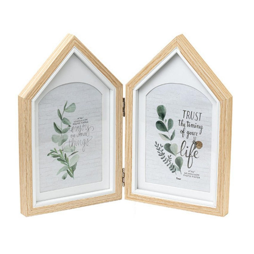 Charming Two-House Shape Beige Photo Frame