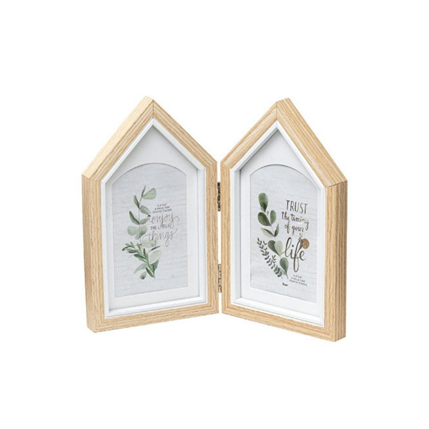 Charming Two-House Shape Beige Photo Frame