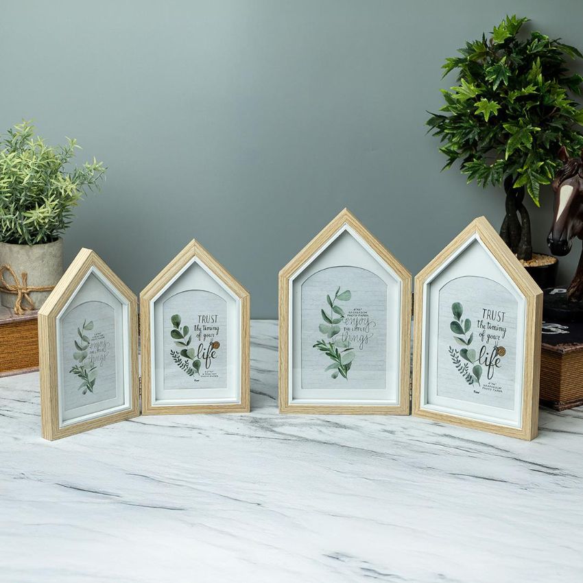 Charming Two-House Shape Beige Photo Frame