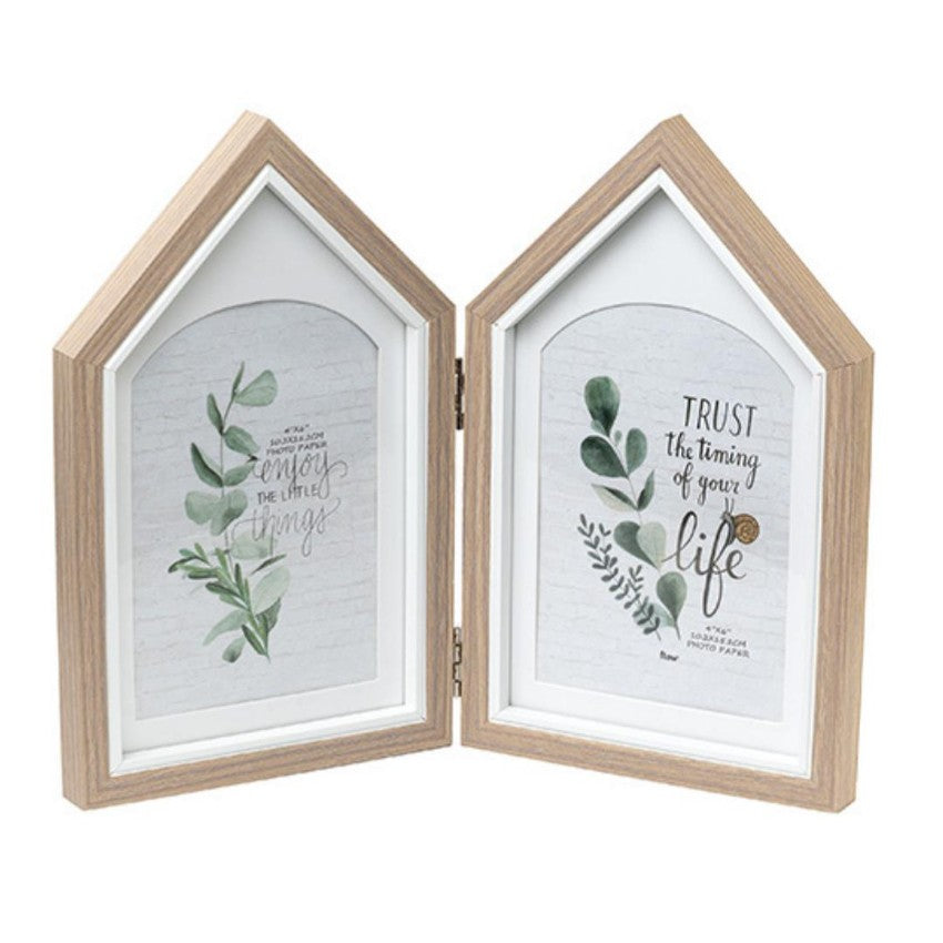 Cozy Two-House Shape Brown Photo Frame