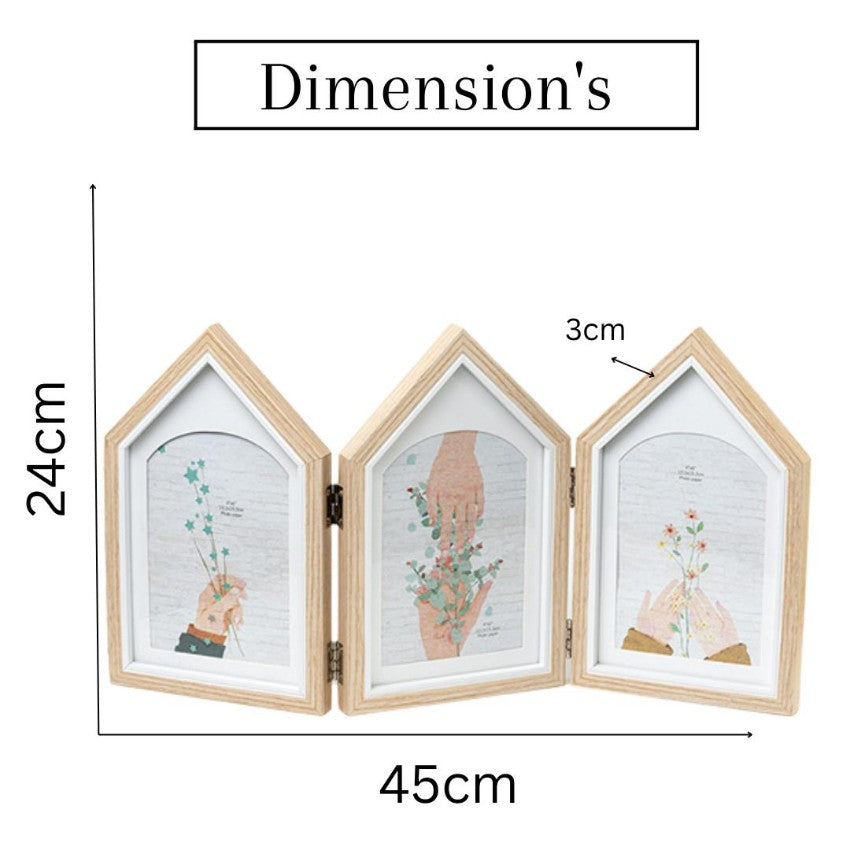 Charming Three-House Shape Beige Photo Frame