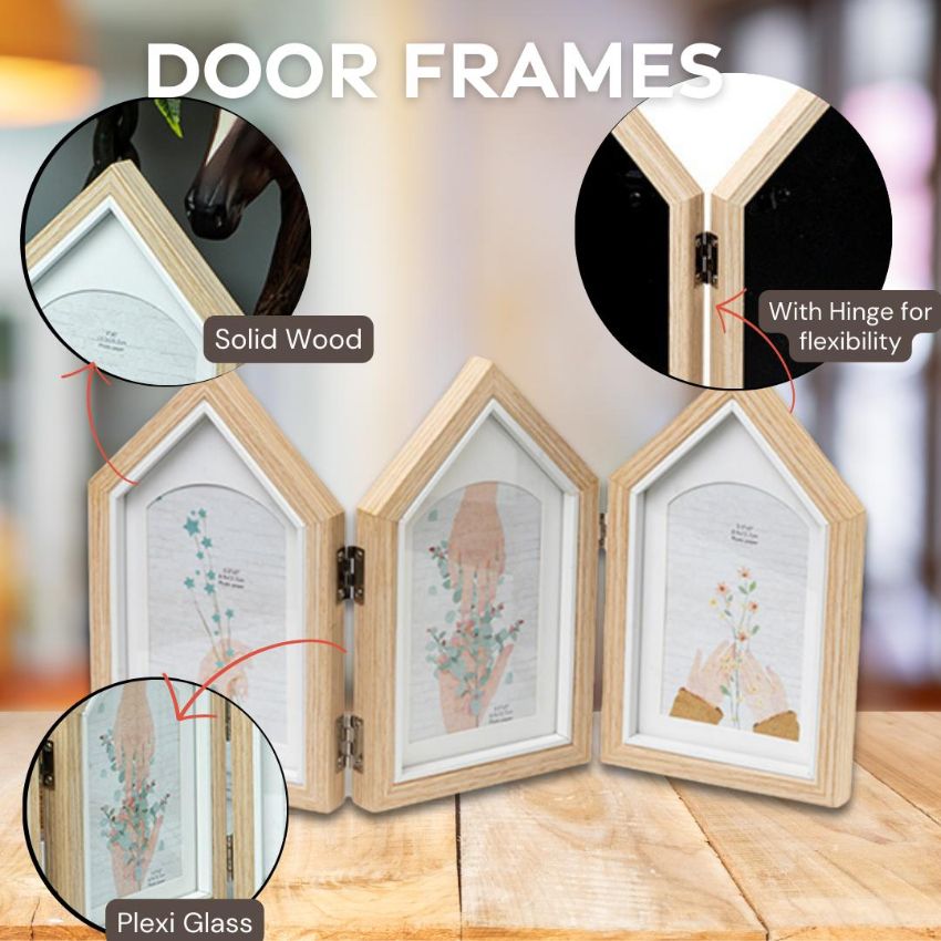 Charming Three-House Shape Beige Photo Frame