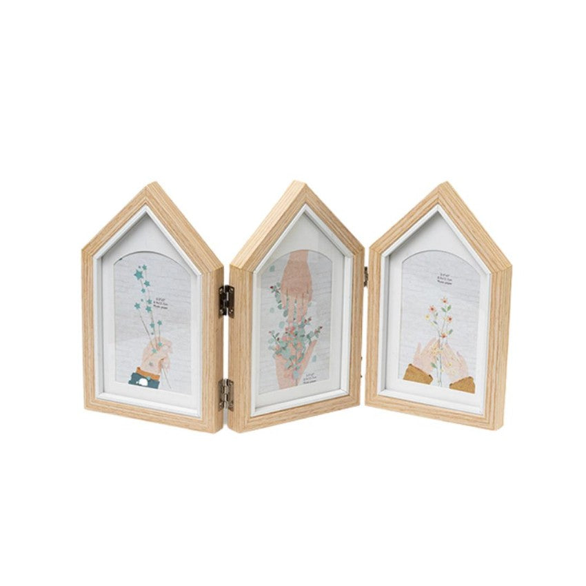 Charming Three-House Shape Beige Photo Frame