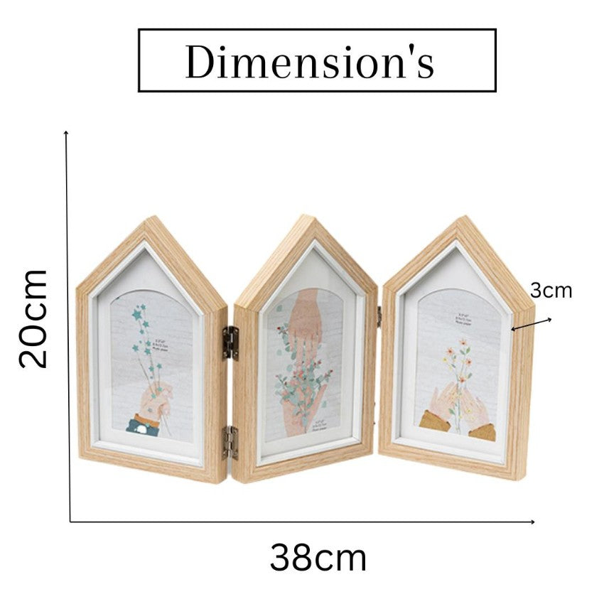 Charming Three-House Shape Beige Photo Frame