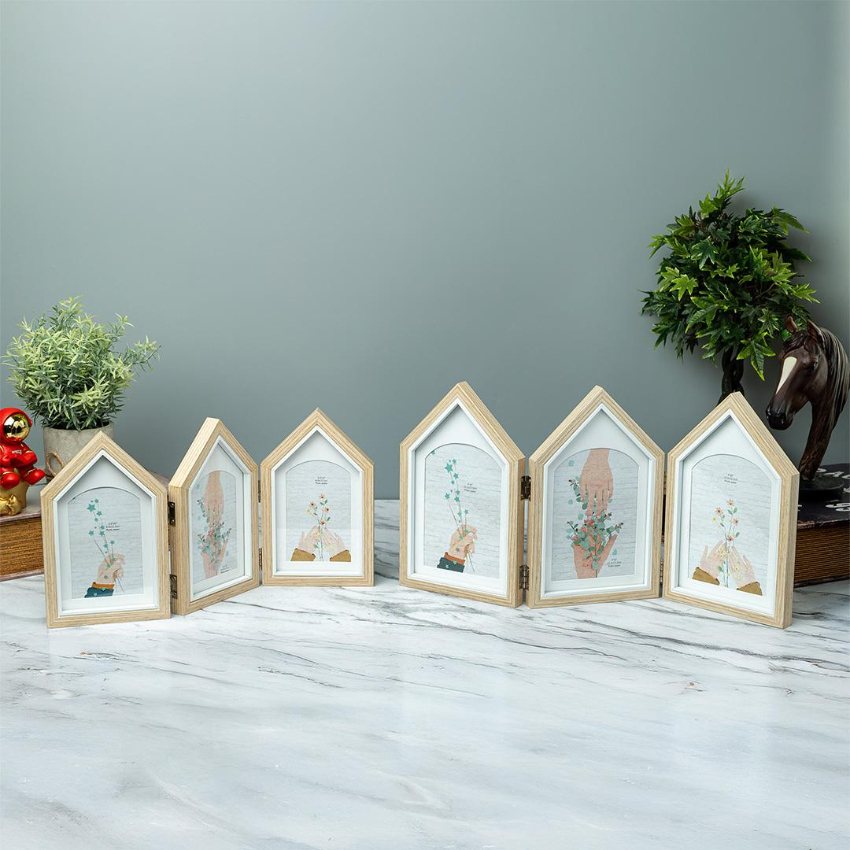 Charming Three-House Shape Beige Photo Frame