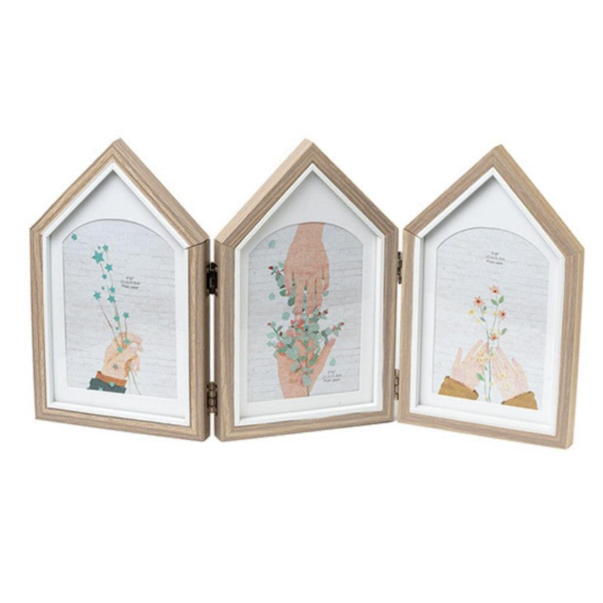 Quaint Three-House Shape Brown Photo Frame