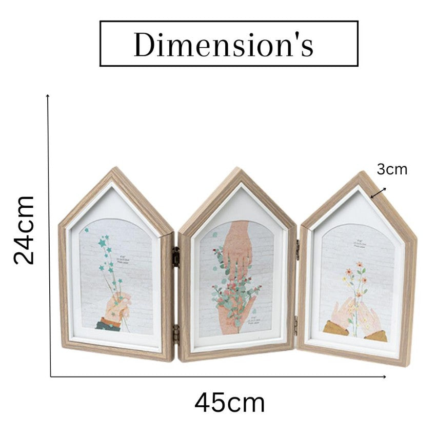 Quaint Three-House Shape Brown Photo Frame