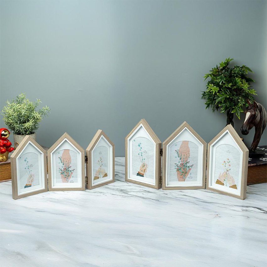 Quaint Three-House Shape Brown Photo Frame