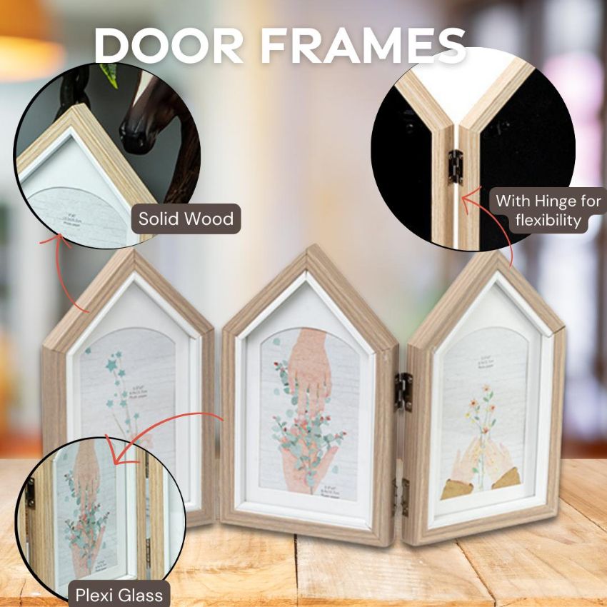 Quaint Three-House Shape Brown Photo Frame