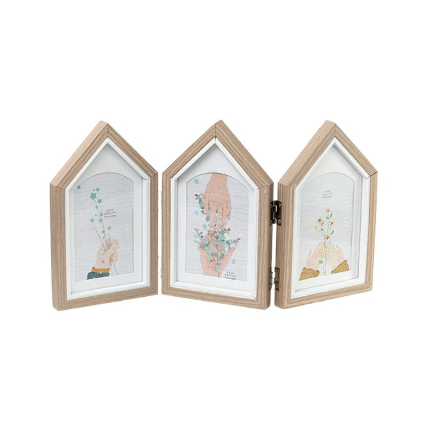 Quaint Three-House Shape Brown Photo Frame