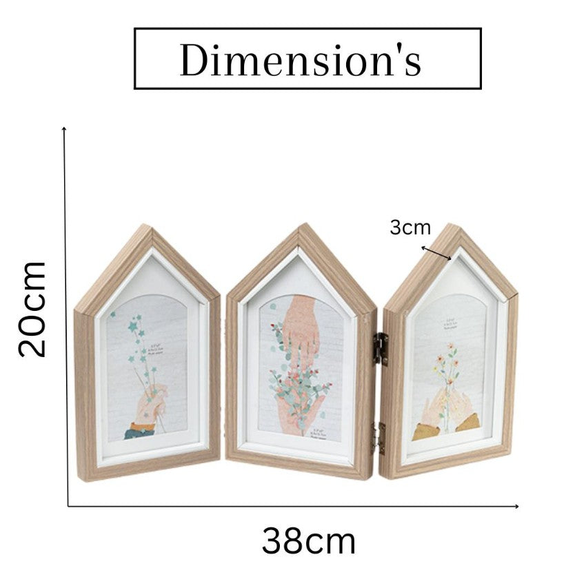 Quaint Three-House Shape Brown Photo Frame