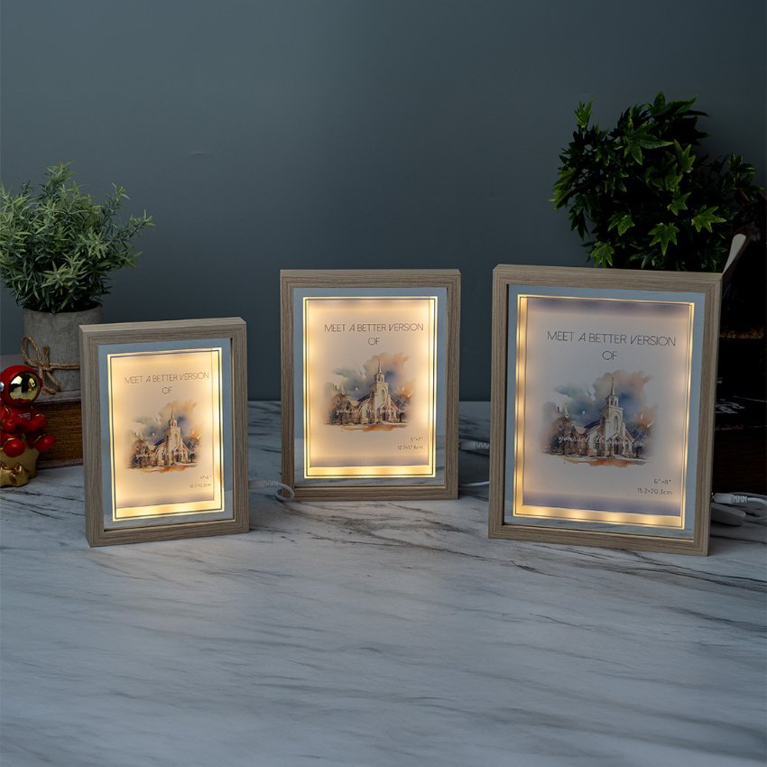 Chic Beige & Silver Photo Frame with LED Light