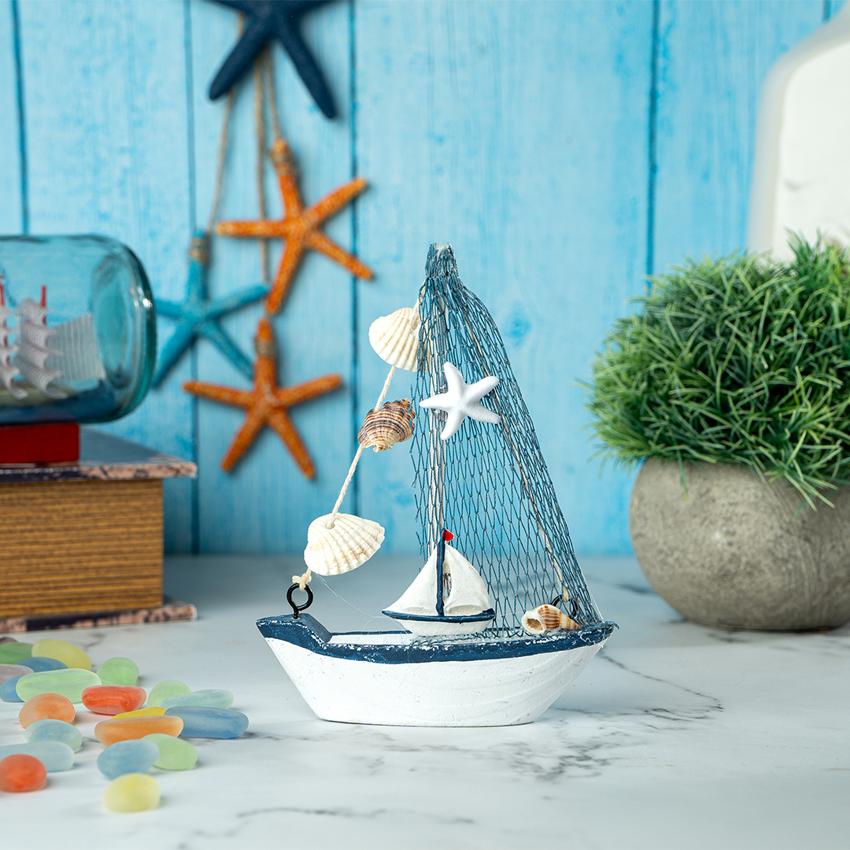 Mini Wooden Sailboat Model Decoration Showpiece | Pack of 4