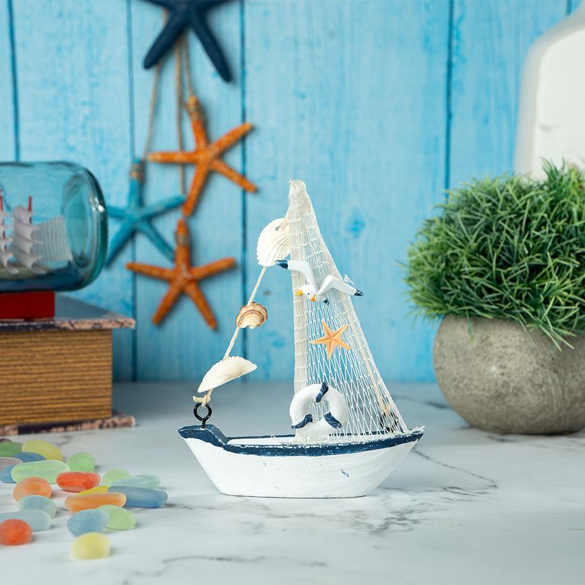 Mini Wooden Sailboat Model Decoration Showpiece | Pack of 4