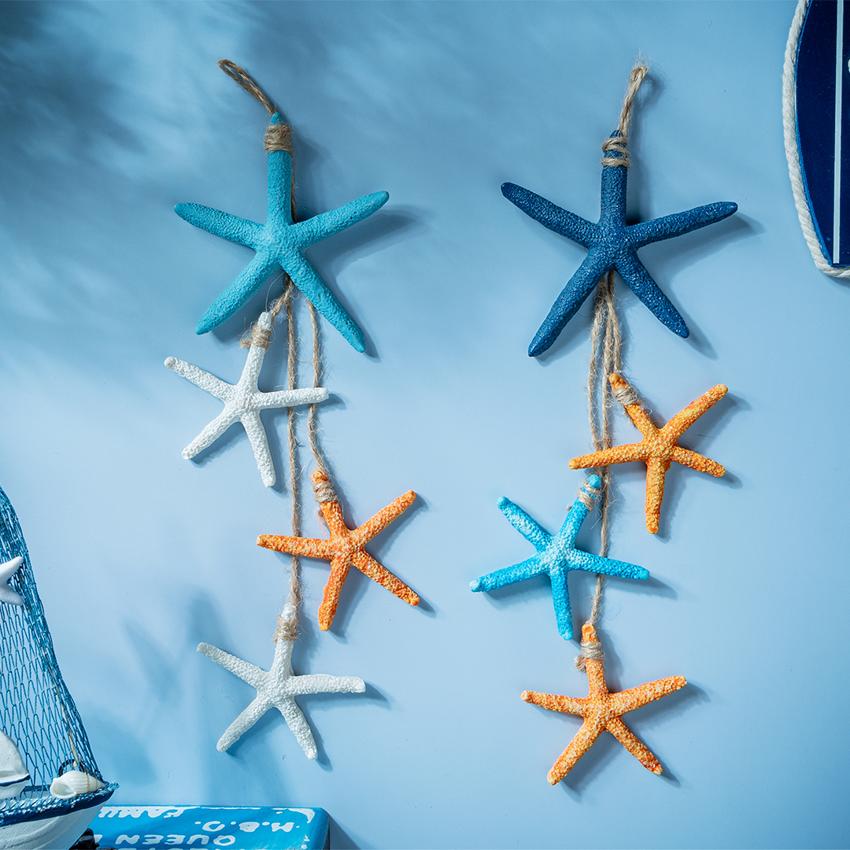 Coastal Elegance Wooden Starfish Wall Decor | Set of 2 | 9 x 4 inches