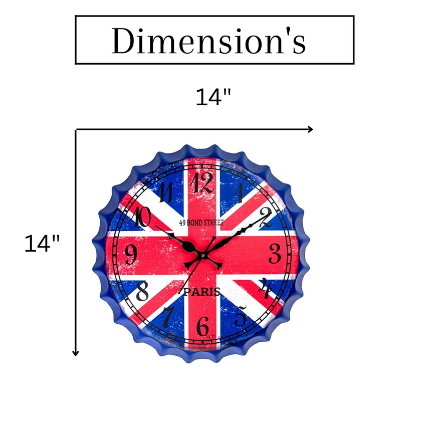 British Flag Bottle Cap Themed Wall Clock | 14 inches
