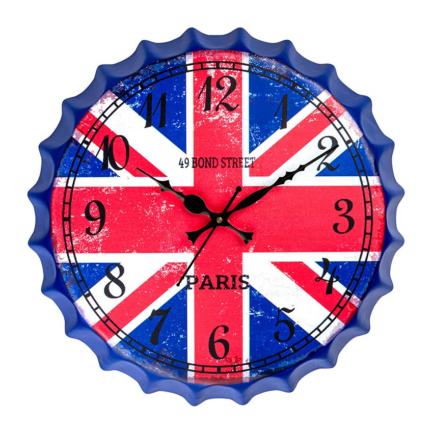British Flag Bottle Cap Themed Wall Clock | 14 inches