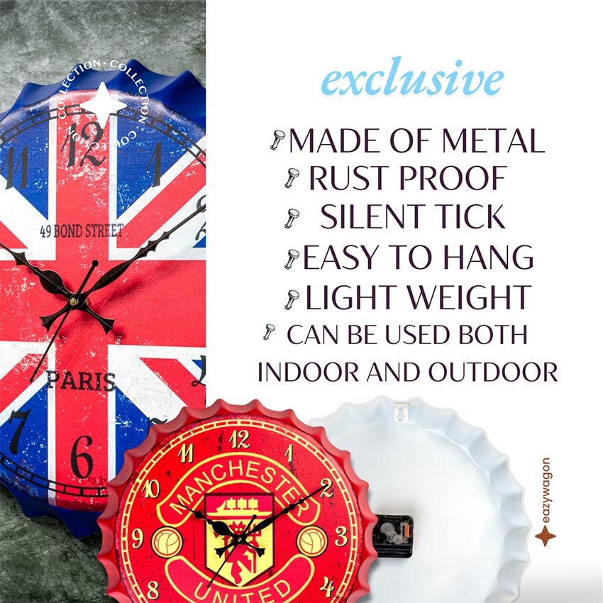 British Flag Bottle Cap Themed Wall Clock | 14 inches