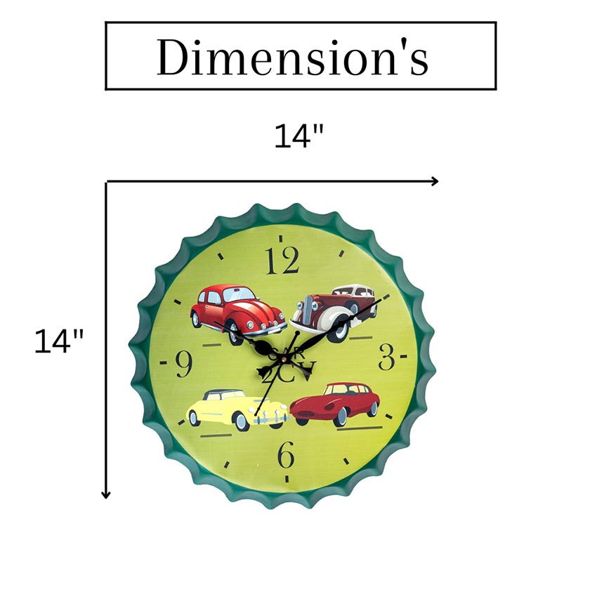 Classic Cars Bottle Cap Themed Wall Clock | 14 inches