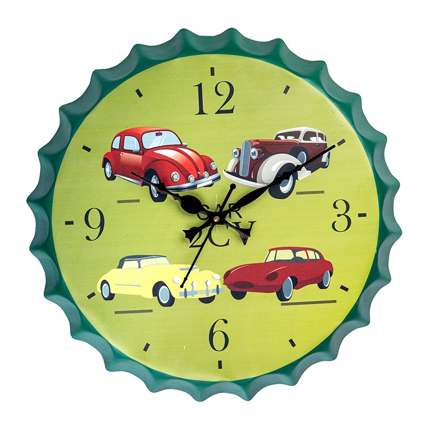 Classic Cars Bottle Cap Themed Wall Clock | 14 inches