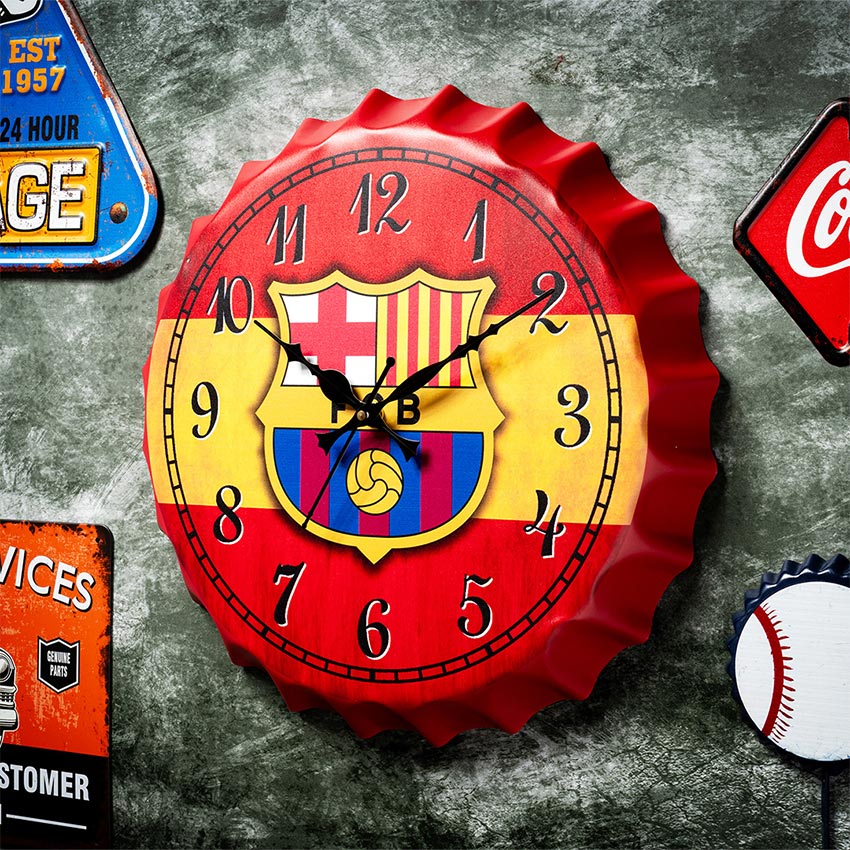 FC Barcelona Bottle Cap Themed Wall Clock | 14 inches